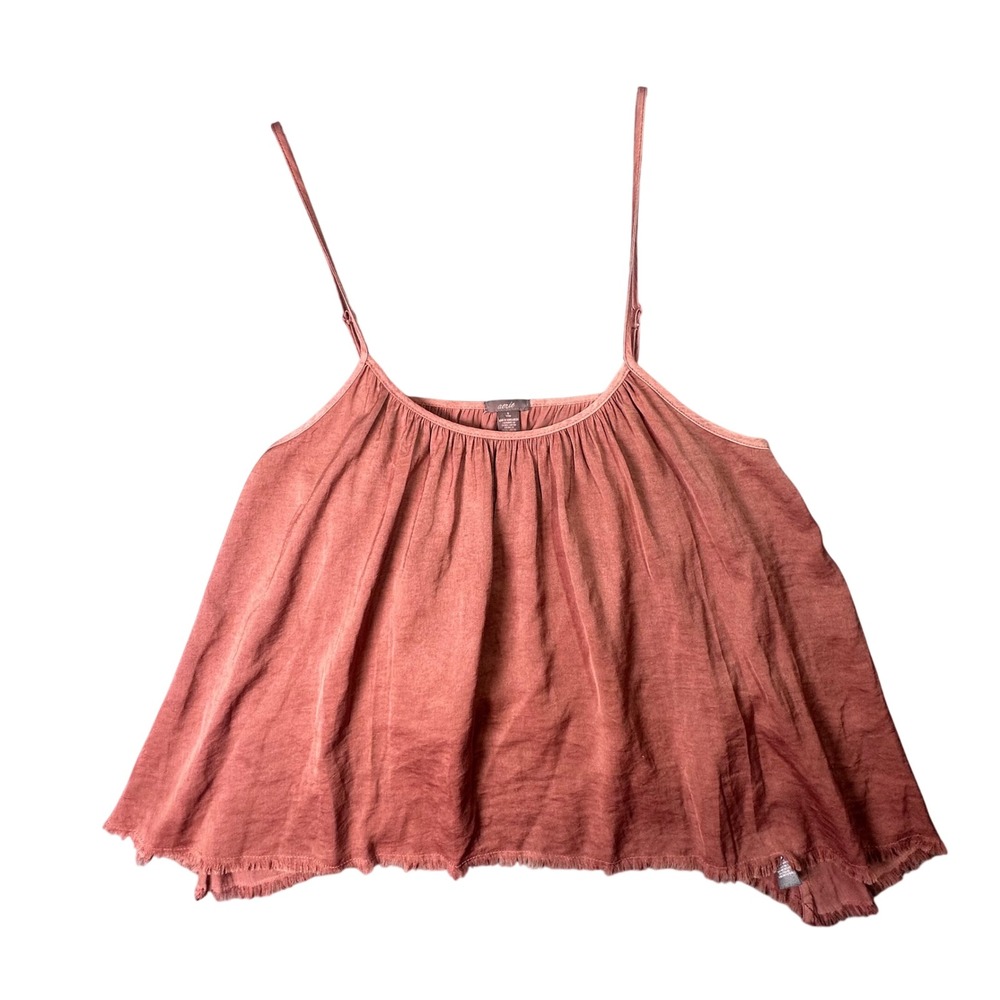 Aerie Cami Top Frayed Hem Festival Babydoll Boho Adjustable Strap Pink Rust Sz S